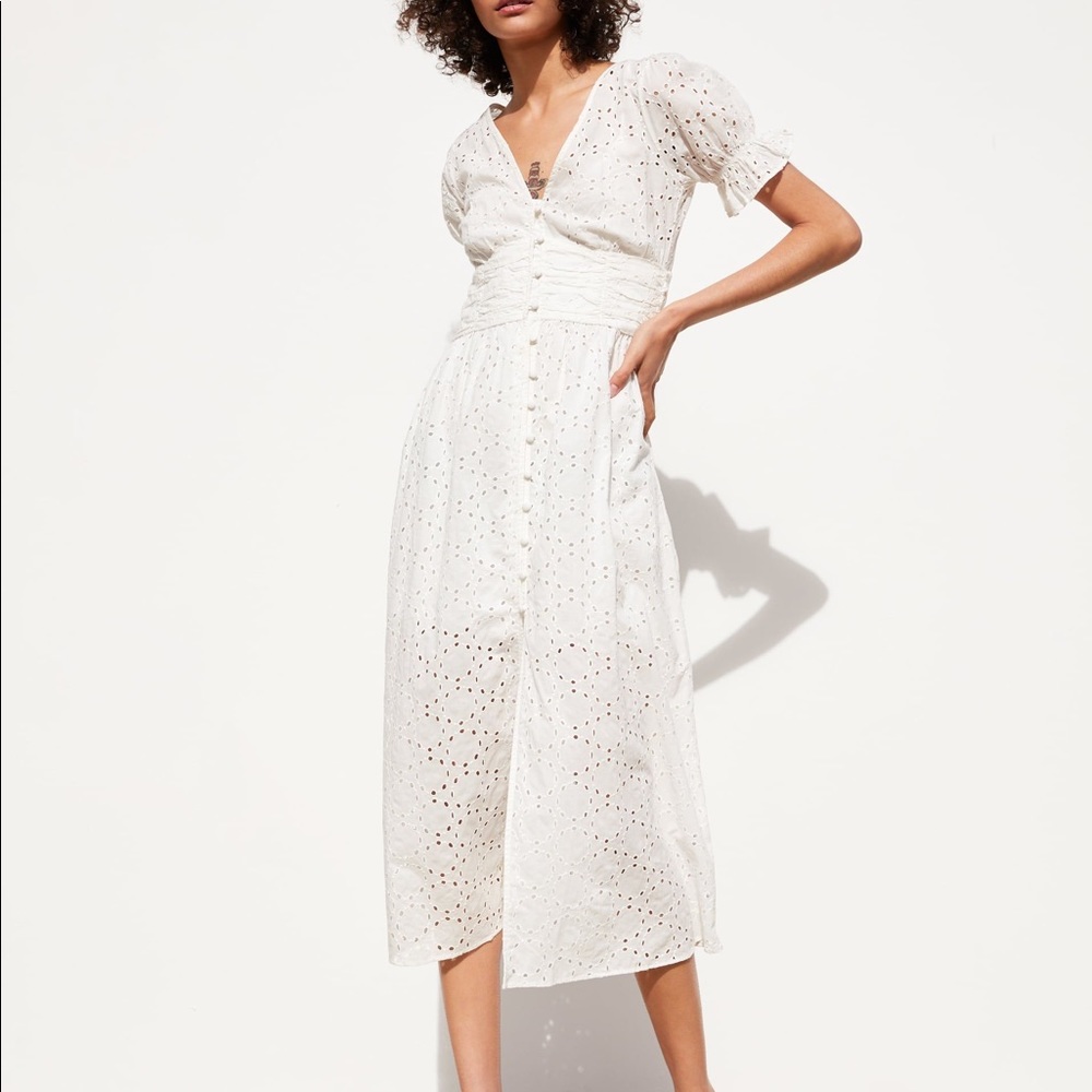 Zara White Openwork Embroidery Dress with Slip